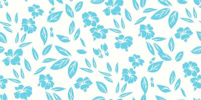 Shapes blue small flowers, tiny leaves, buds scattered randomly in a seamless pattern. Abstract bi color plain silhouettes floral printing. hand drawing. Nature ornament for textile, fabric vector