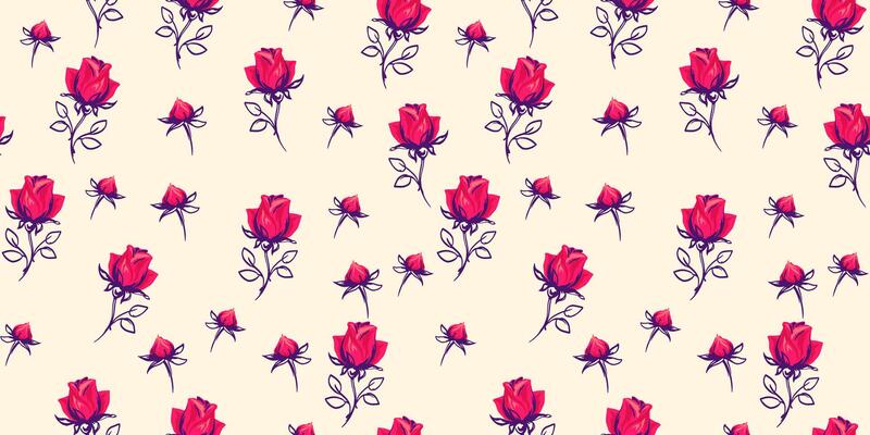 Abstract tiny rosebuds, small rose, little buds scattered randomly in a seamless pattern. Creative cute red flowers printing on a light background. hand drawing sketch. Ornament repeated