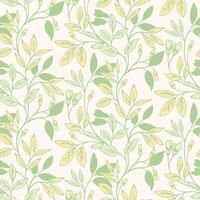 Spring blooming creative plants printing. Abstract artistic green branches with tiny small leaves intertwined in a seamless pattern on a light background. hand drawn. Template for design vector