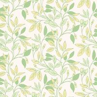 Spring blooming creative plants printing. Abstract artistic green branches with tiny small leaves intertwined in a seamless pattern on a light background. hand drawn. Template for design vector