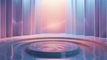 Pink and blue futuristic stage with water photo