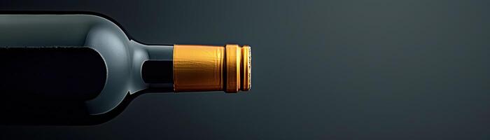 A close up of a wine bottle with a gold cap on a black background. photo