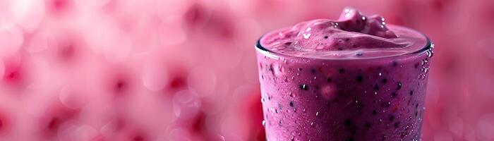 A glass of berry smoothie with a pink background. photo