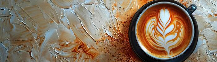 latte art coffee cup on a painted background photo