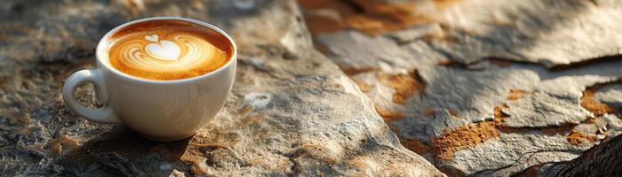 A cup of coffee on the rocks photo