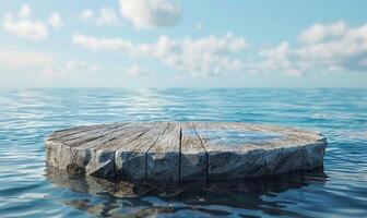 A wooden platform floating on a calm ocean. photo