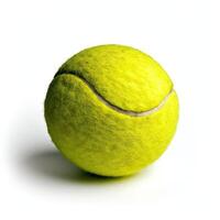 A yellow tennis ball with a white seam. photo