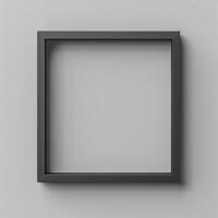 A black picture frame on a gray wall. photo