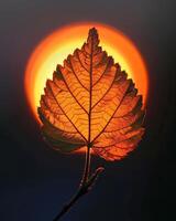 A single backlit leaf in front of the sun photo