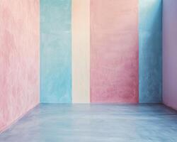 Pink, blue, and white painted concrete room with matching floor. photo