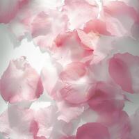 Light pink cherry blossom petals floating on the surface of water with a white background. photo