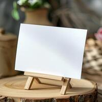 Blank paper on a wooden easel. photo