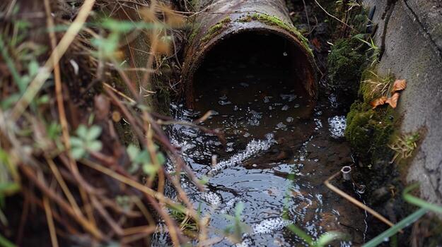 alcantarilla tubo con sucio agua fluido fuera foto