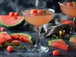 Refreshing watermelon cocktail with lime and thyme photo