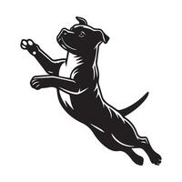 saltando Staffordshire toro terrier ilustración en negro y blanco vector