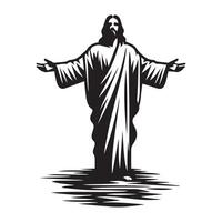 Jesus with arms outstretched illustration in black and white vector