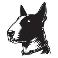 A Stoic Bull Terrier Dog Face illustration in black and white vector