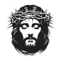 Jesus Serene expression head illustration in black and white vector