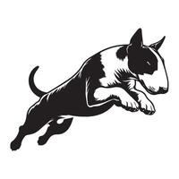 Bull Terrier Jumping Pose illustration in black and white vector