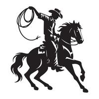 un vaquero con un caballo ilustración en negro y blanco vector