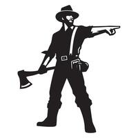 A lumberjack Pointing Forward illustration in black and white vector