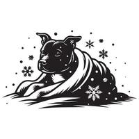 Staffordshire toro terrier acurrucado en nieve ilustración vector