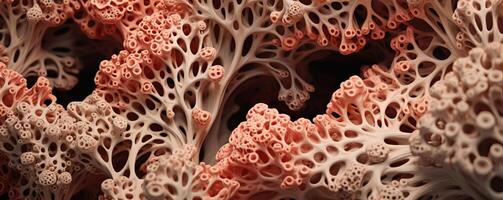 A close up image of a pink and white coral reef. photo