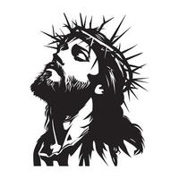 Jesus crown of thorns head illustration in black and white vector