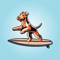 Welsh Terrier Dog playing surfboards Dog Surfing illustration vector