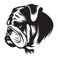 A Pensive bulldog face illustration in black and white vector