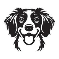 un contento Bretaña spaniel perro cara ilustración en negro y blanco vector