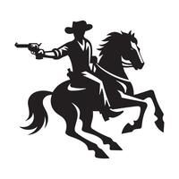 a cowboy on a horse in action mood illustration in black and white vector