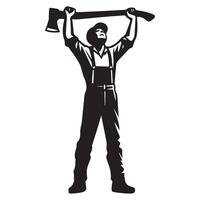 illustration of a successful lumberjack with an axe in black and white vector