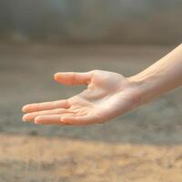 An open hand with the palm facing upwards. photo