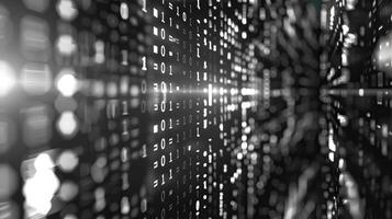 Quantum algorithm code on a digital display in side view Complex quantum code running on a modern interface photo