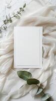 blank mockup, wedding invitation, invitation is 5 by 7 inch, dreamy romantic feel, modern elegance, pops of color photo