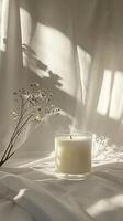 Clean pure color scene a glass crystal material aromatherapy candle photo