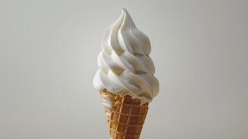 White ice cream cone, plain solid background, commercial photography photo