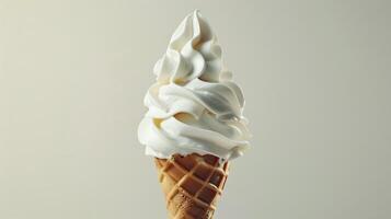 White ice cream cone, plain solid background, commercial photography photo