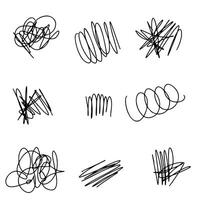 set of various doodle of chaotic scribbles and lines on white background vector