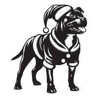 Staffordshire Bull Terrier in Holiday Attire illustration in black and white vector