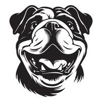 A Energetic English bulldog face illustration in black and white vector