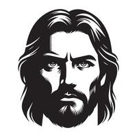 Jesus Determination look face illustration in black and white vector