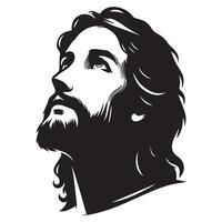 Jesús hacia arriba vistazo cara ilustración en negro y blanco vector