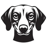 A Mischievous Vizsla dog face illustration in black and white vector