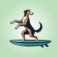 Scottish Deerhound Dog playing surfboards Dog Surfing illustration vector