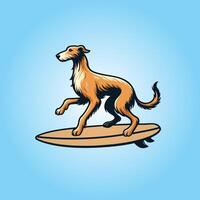 Irish Wolfhound Dog playing surfboards Dog Surfing illustration vector