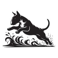 Dog Clipart - A Bull Terrier Bouncing on Beach illustration vector