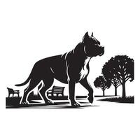 American Staffordshire Terrier Walking Through Park illustration in black and white vector