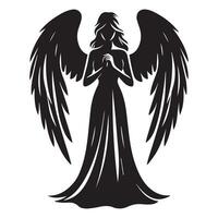 An angel Standing with hands together illustration in black and white vector